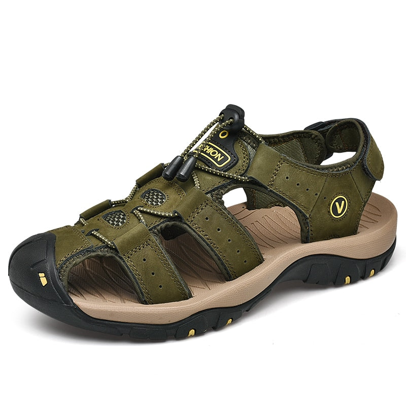 Leather sandals, cowhide men's shoes, summer new beach shoes, men's fashion slippers, large size 38-47 outdoor leisure sandals