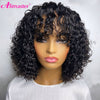 Water Wave Human Hair Wigs With Bangs Wavy Pixie Cut Short Bob Curly Human Hair Wig Brazilian Full Machine Made Wigs For Women