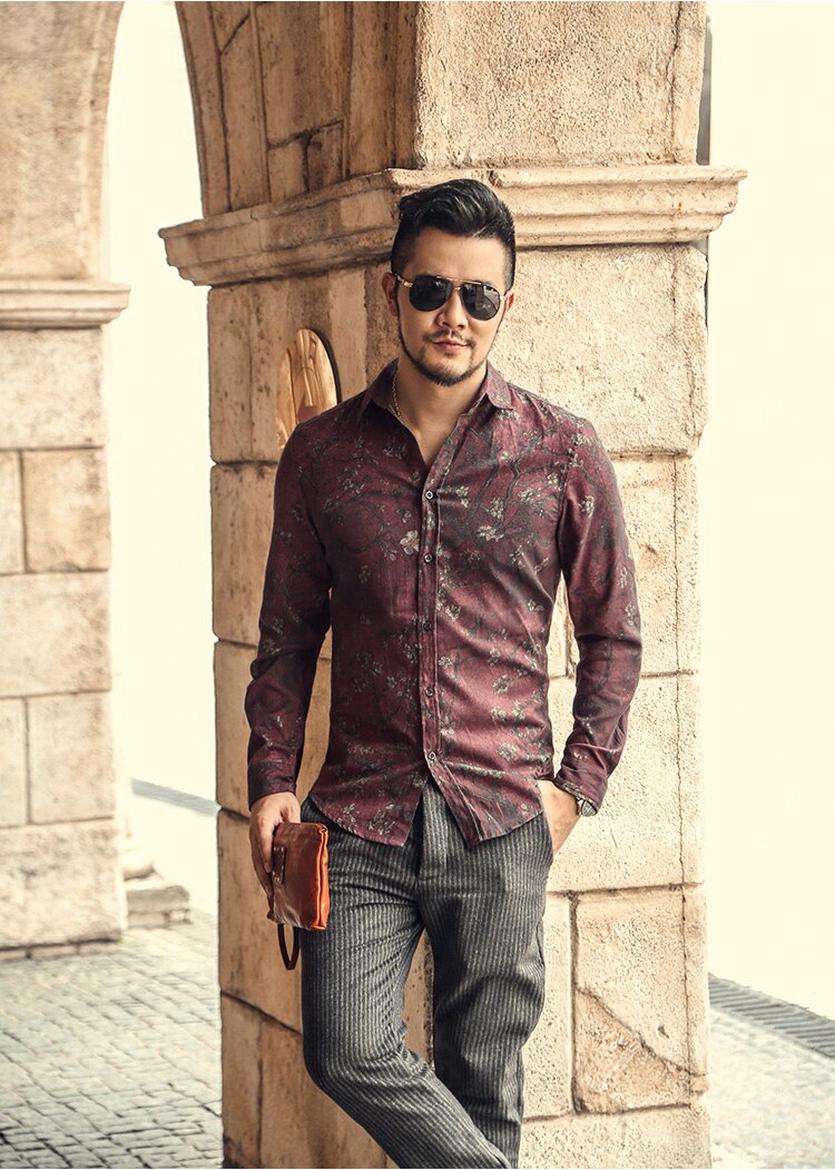 2021 New Men's Silk Satin Floral Printed Shirts Male Slim Fit Long Sleeve Flower Print Casual Party Shirt Tops M-3XL