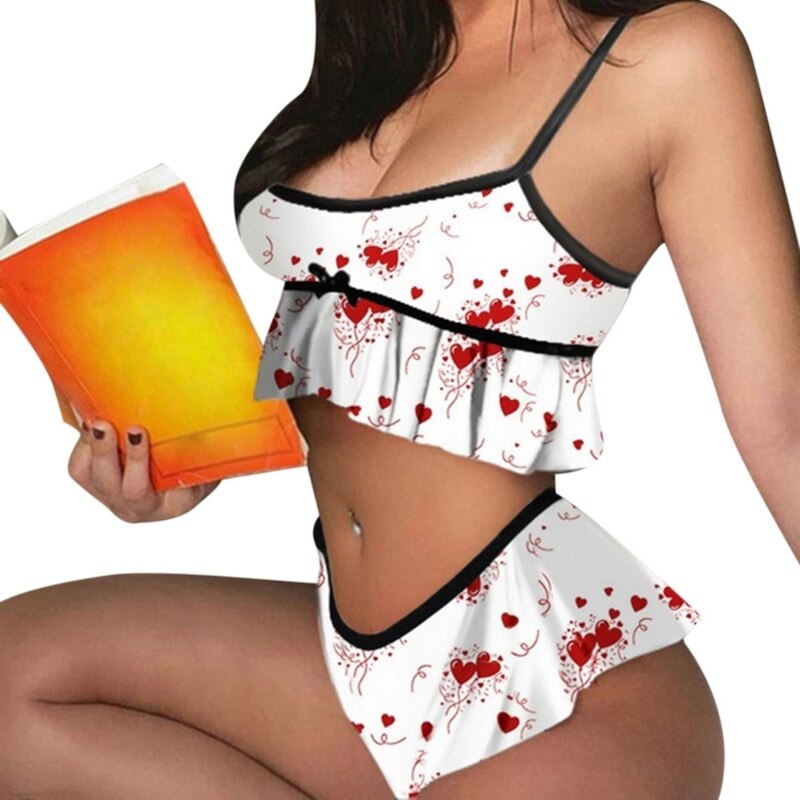 2021 Pajama Sets Sexy Lips Print Women Pajamas With Pants+Short Sleeve Sleepwear Pijama Nightie Home Clothes Pyjama Pour Femme