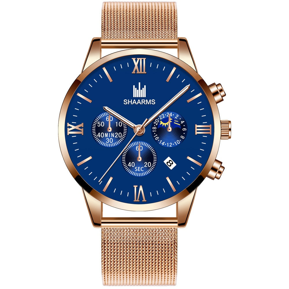 New Top Men Watches Male Calendar Stainless Steel Mesh Casual Quartz Watch Relogio Masculino Men's Business Wristwatch Clock Hot