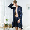 Men Plus Size Short Long Pants Bathrobe Soft Ice Silk Cool Pajamas Set Two Pieces Turn-Down Neck Long Sleeves Night Sleepwear