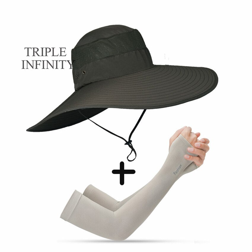 New Summer Sun Hat For Man Outdoor Quick-drying Sun-proof Men's Panama Hat Fishing Breathable Male Large Wide Brim Bucket Hats