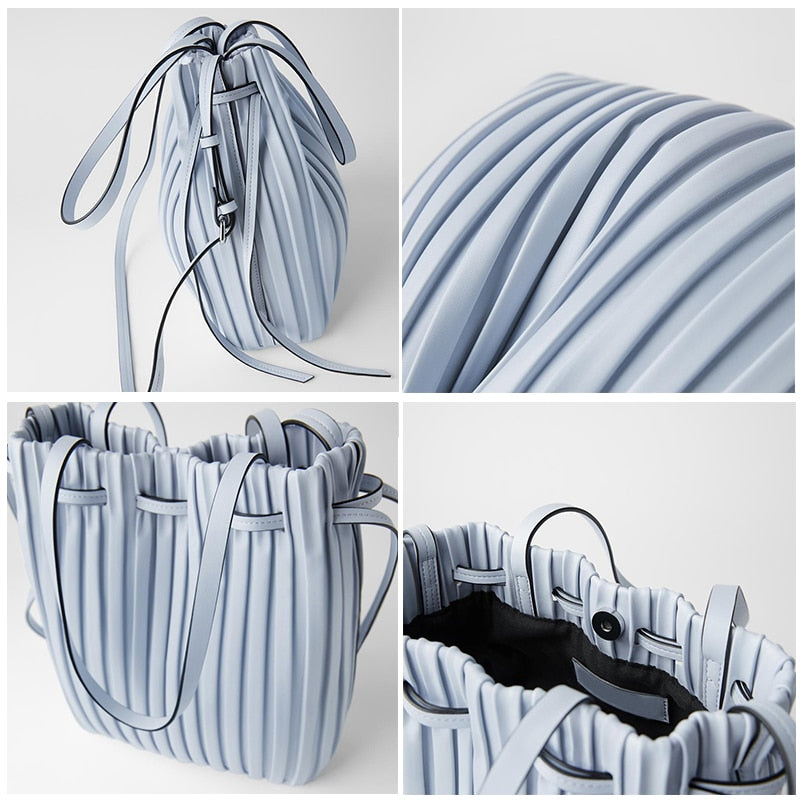 FUNMARDI Brand Design PU Leather Shoulder Bag Pleated Stripe Bucket Bag Ladies Crossbody Bag For Women Bag 2021 Handbag WLHB3081