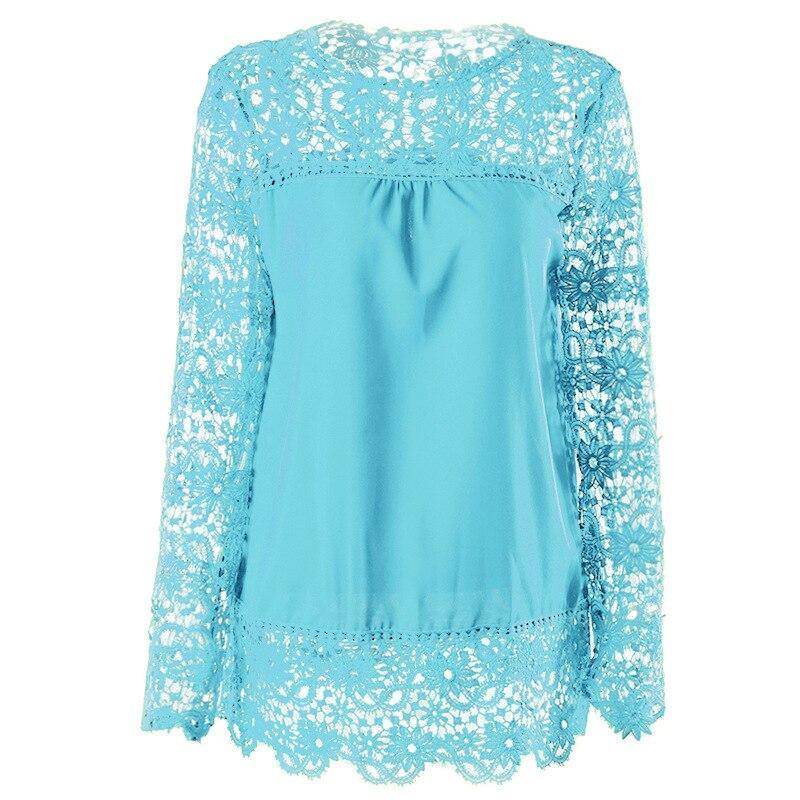 Spring and summer chiffon shirt women's casual long-sleeved hollow flower lace shirt shirt women - Surprise store