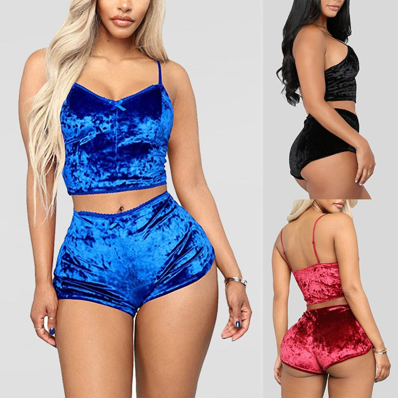 Ladies Pajama Set Cute Print Pattern Sleepwear Silk V Neck Sexy Pijama Satin Night Home Suits Wear Sleeveless Top And Shorts