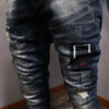 Newly Designer Fashion Men Jeans High Quality Retro Dark Blue Ripped Denim Pants Streetwear Elastic Slim Fit Hip Hop Trousers