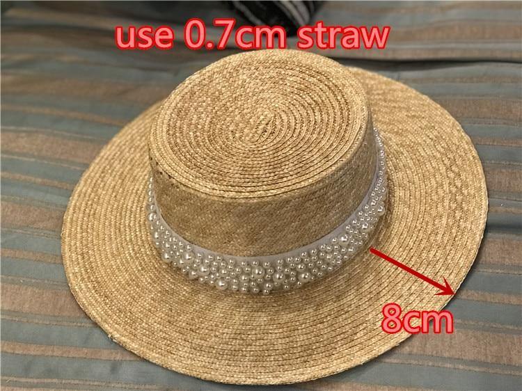 01907-shi summer handmade straw pearl lady fedoras cap women leisure panama jazz hat - Surprise store