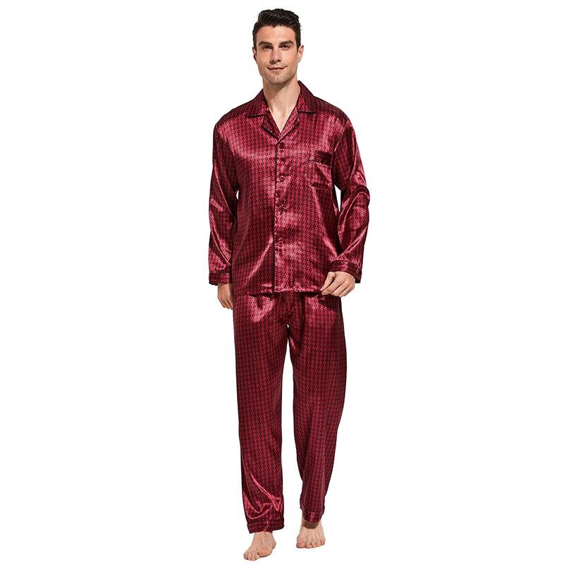 Tony&Candice Men's Stain Silk Pajama Set Men Pajamas Silk Sleepwear Men Sexy Modern Style Soft Cozy Satin Nightgown Men Summer