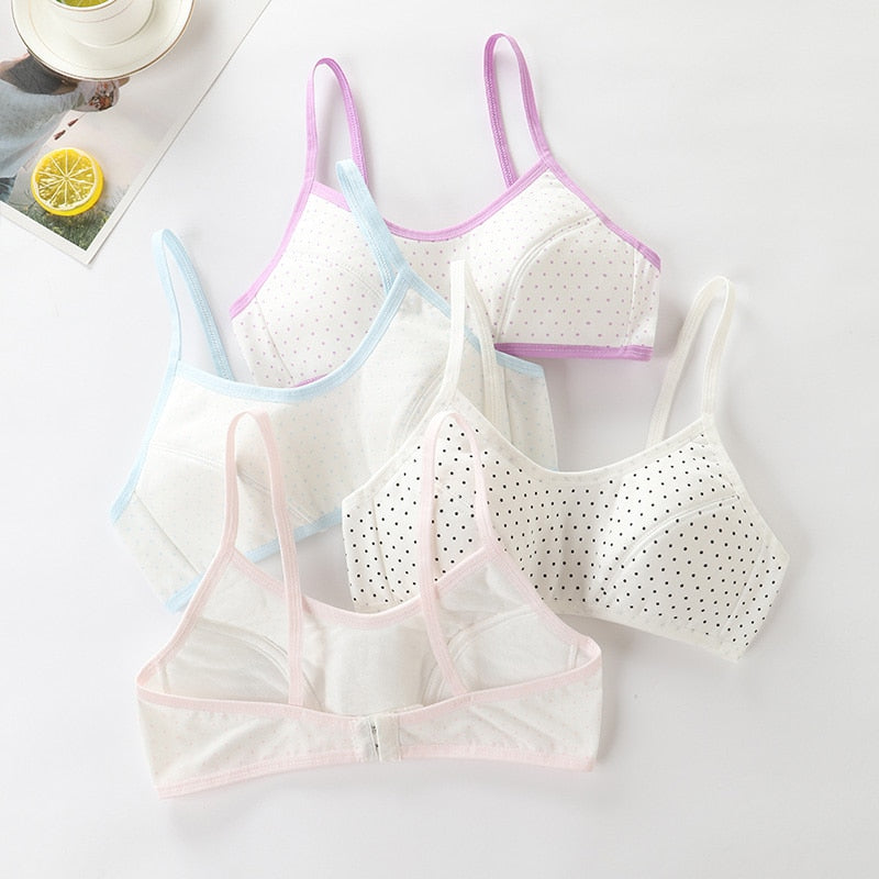 4 Pcs/Lot Girls Brassiere Underwear Cotton Kids Bra Dot Design Adolescente Girls Training Bras Breathable Teenage Girl Tops Crop