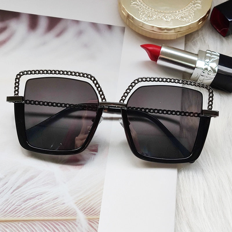 Luxury Square Sunglasses Women Men Alloy Chain Frame Sun Glasses Brand Design Female Shades Ladies Fashion Trending Eyeglasses