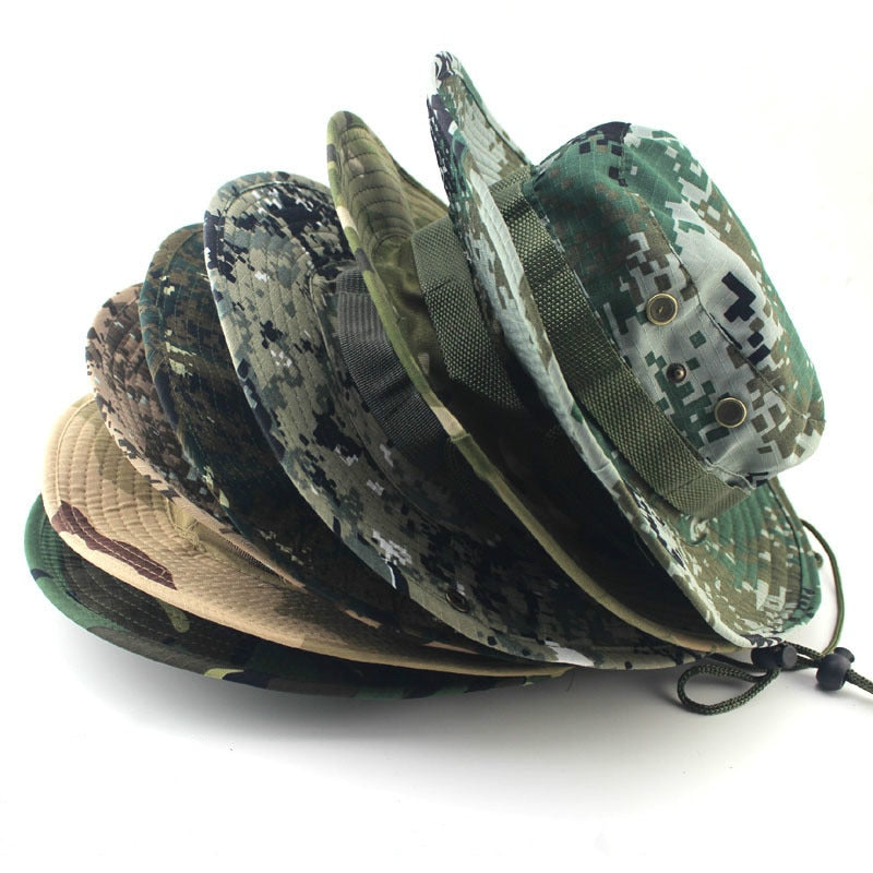 Camouflage Tactical Cap Military Boonie Hat US Army Caps Camo Men Outdoor Sports Sun Bucket Cap Fishing Hiking Hunting Hats 60CM
