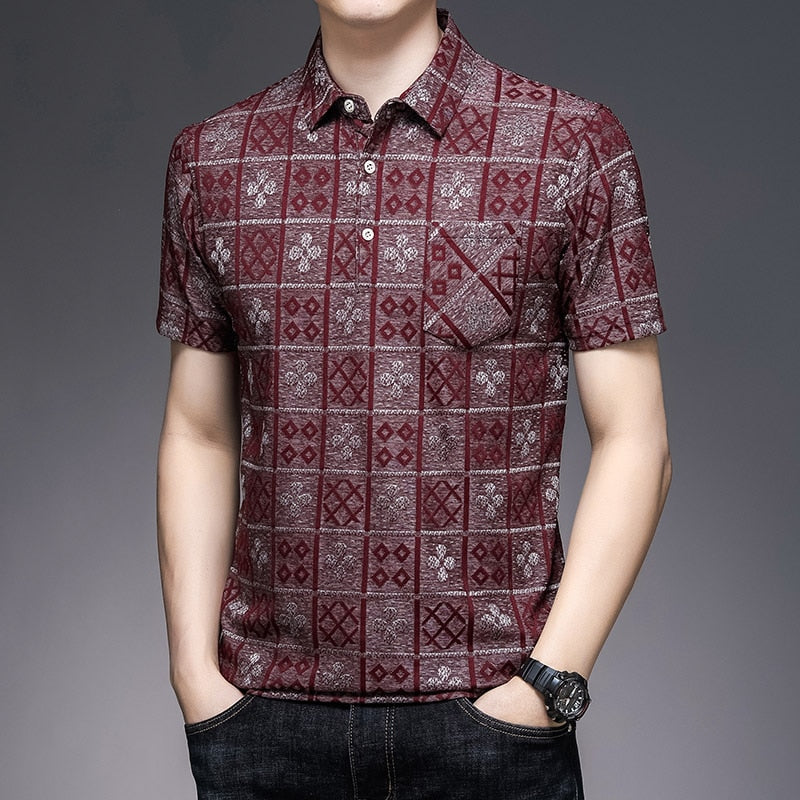 New Polo Shirts Men Plaid Print Summer Short Sleeve Tee shirt Homme Slim Fit Casual Travel Beach Camisa Polos T1043