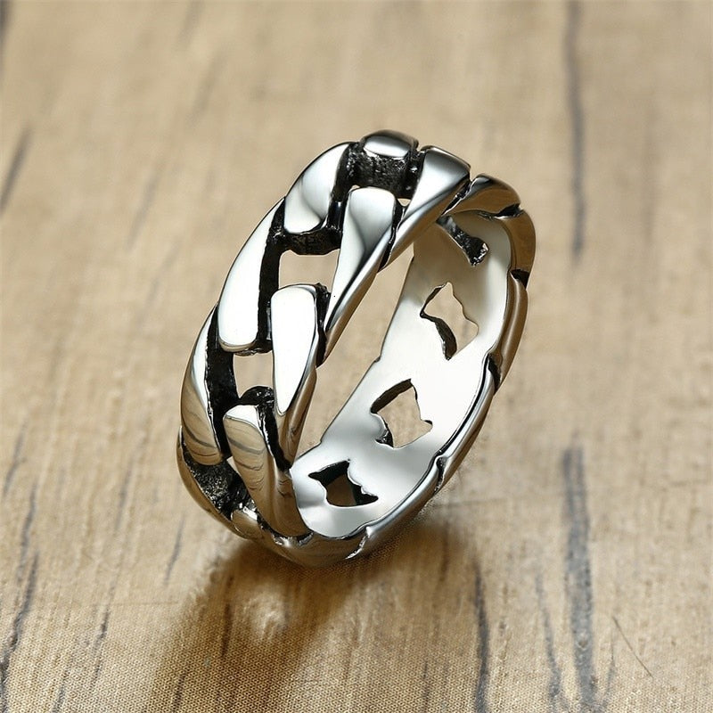 Vnox Stainless Steel 7mm Rings for Men Cuban Link Chain Male Boy Finger Ring Accessory