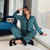 QSROCIO Women's Pajamas Set V Neck Design Luxury Cross Letter Print Sleepwear Silk Like Home Clothes XXL Large Size Nightwear