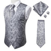 Hi-Tie 11 Kinds Silk Men's Waistcoat and Tie Set Business Wedding Vests With Necktie Hankerchief Cufflinks Floral Paisley Slim