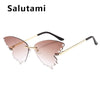 Unique Rimless Crystal Butterfly Cat Eye Sunglasses For Women Fashion Alloy Elegant Sun Glasses Female Rhinestone Party Shades