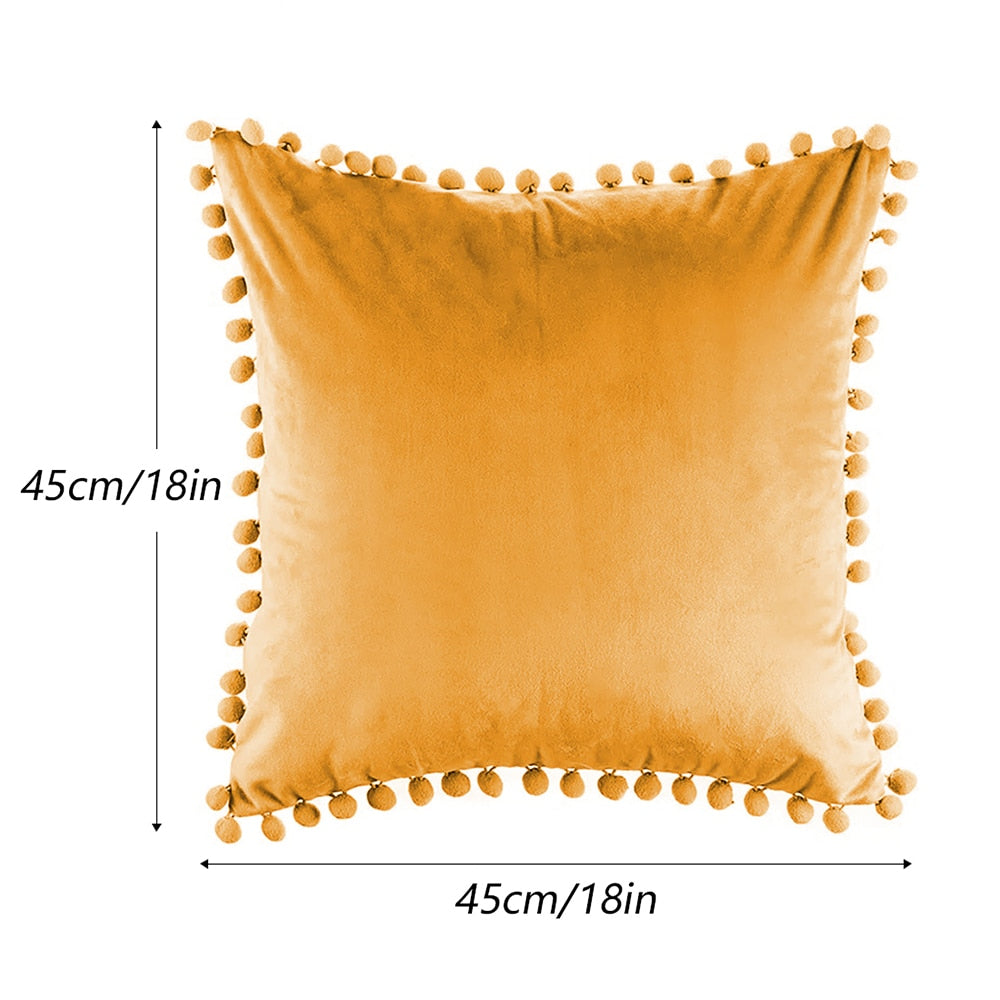 Soft Velvet Pillowcases Solid Cushion Cover Square Decorative Pillows With Balls For Sofa Bed Car Home Throw Pillow