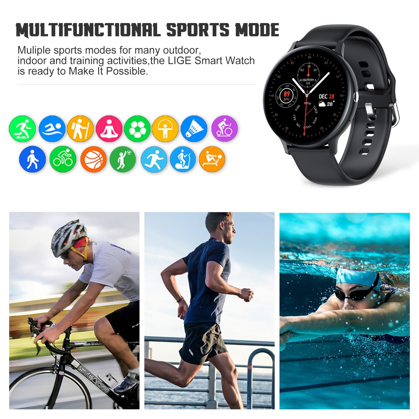 LIGE 2021 Bluetooth Answer Call Smart Watch Men Full Touch Dial Call Fitness Tracker IP67 Waterproof 4G ROM Smartwatch for women