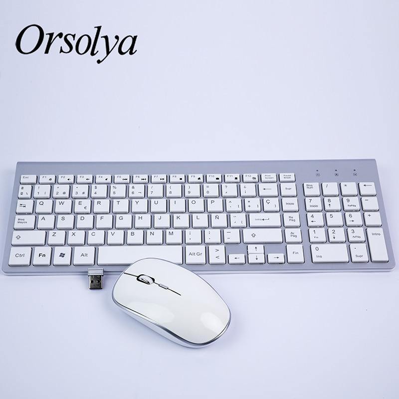 2.4G Wireless Keyboard and Mouse Combo Orsolya Compact full-size keyboard and 2400dpi optical mouse Low noise,English,Spanish,German,Japanese,French,silver&white - Surprise store