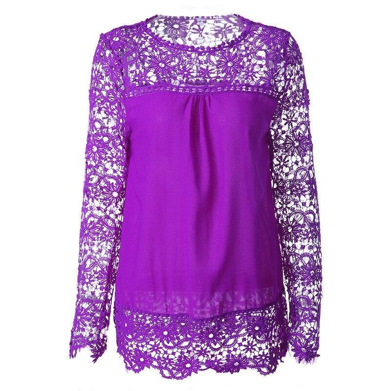 Spring and summer chiffon shirt women's casual long-sleeved hollow flower lace shirt shirt women - Surprise store