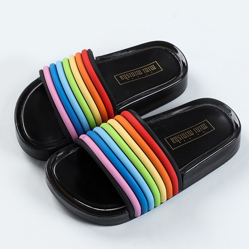 Children's Sandals for Girls Rainbow Straps Baby Slippers Kid's Summer Outdoor LED Flash lighted Slipper Luminous 1pairs/2pcs