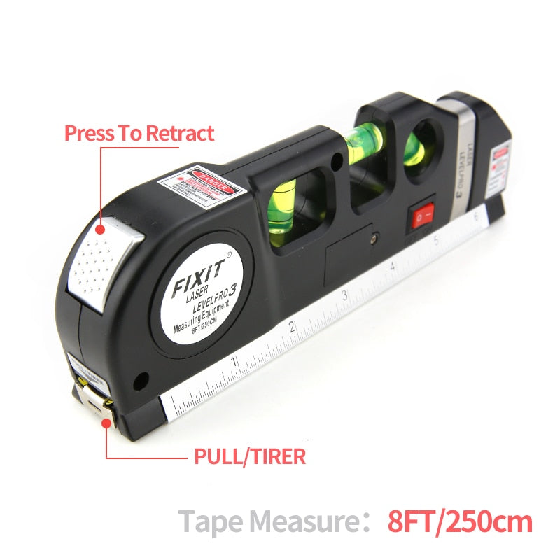 Multi-function Spirit Level Laser Horizon Hairline Vertical Marking Tape Measure Bubble Level Measurement Tool Metric Inch Ruler