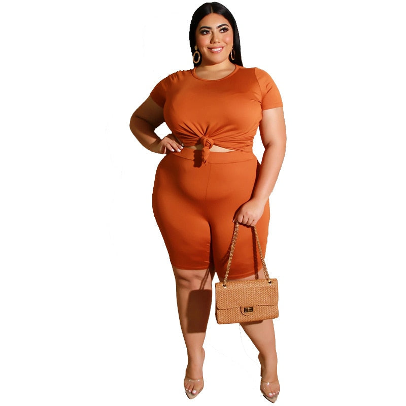 Big Beautiful Women Summer Set T Shirt+Shorts Set Female 2 Piece Outfits Plus Size Suit Oversize Women Two Piece Sets Tracksuit