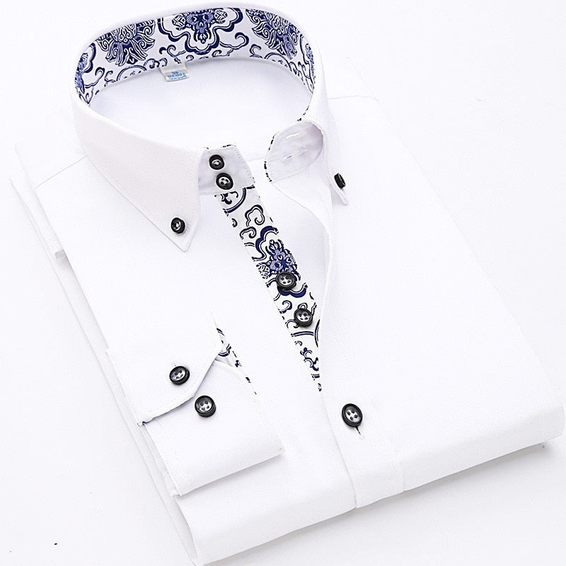 Quality BEST Flower Print Solid New Men Shirt Spring Long Sleeve Social Dress Causal Shirt Men Brand Clothing Camisa