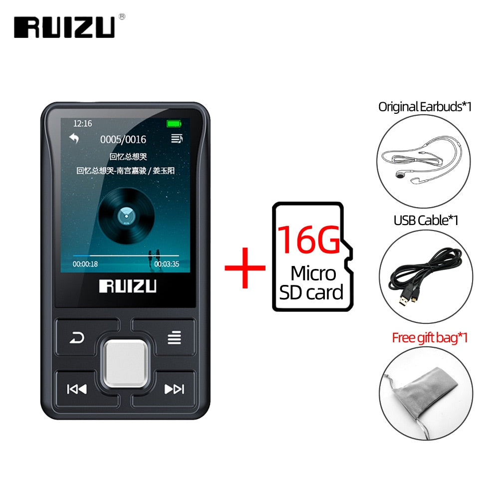RUIZU X55 Clip Sport Bluetooth MP3 Player 8GB Mini with Screen Support TF Card,FM,Recording,E-Book,Clock,Pedometer Music Player