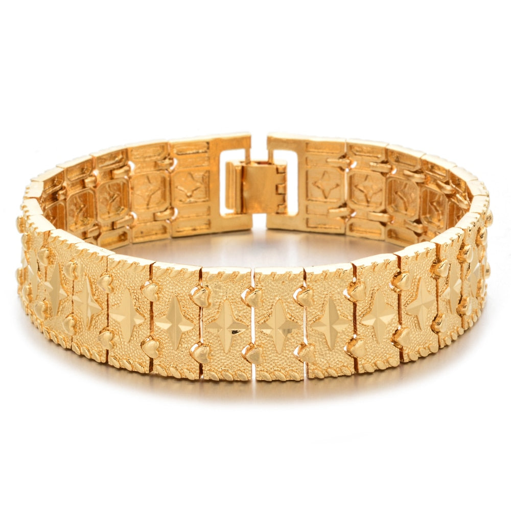 Fashion Plated 24K Gold Multi Shape Punk Bracelet Curb Cuban Chain Gold Color Bracelets Bangle For Men Women Jewelry Gifts