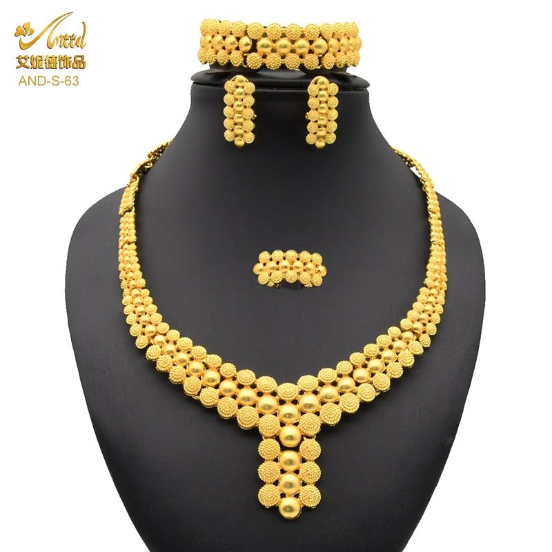 Jewelery Set Rings Jewelry Gold Plated Fashion Jewelries Women Bridal Wedding Dubai African Chokers Necklace Earrings Nigeria