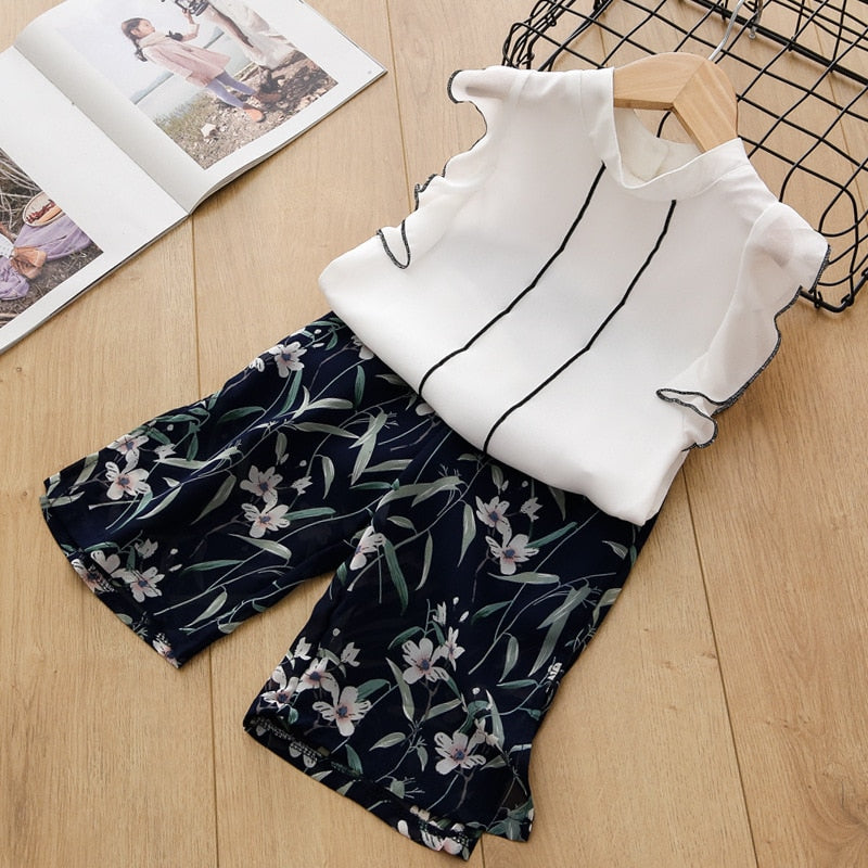 Kids Tracksuit For Girls Clothing Sets 2021 Summer Toddler Girls Clothes Sequins Chiffon Pant 2pcs Outfit Suit Children Clothing