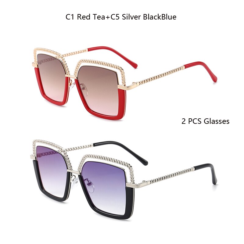 Luxury Square Sunglasses Women Men Alloy Chain Frame Sun Glasses Brand Design Female Shades Ladies Fashion Trending Eyeglasses