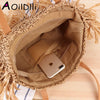 Bohemian Round Tassel Women Straw Bag Designer Spike Paper Rattan Shoulder Bags Large Casual Handbags Summer Beach Woven Purses