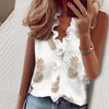 3XL Summer Short Sleeve Printed Blouse Shirt Women Sexy Ruffle V-Neck Shirts Pullover Elegant Office Lady Blusa Tops Streetwear - Surprise store