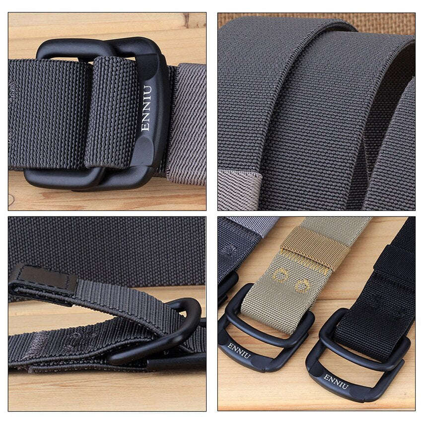 Military Equipment Belt Men Elastic Nylon Tactical Belts For Jeans Pants Solid Strap Canvas Double Ring Metal Buckle Waist Belt