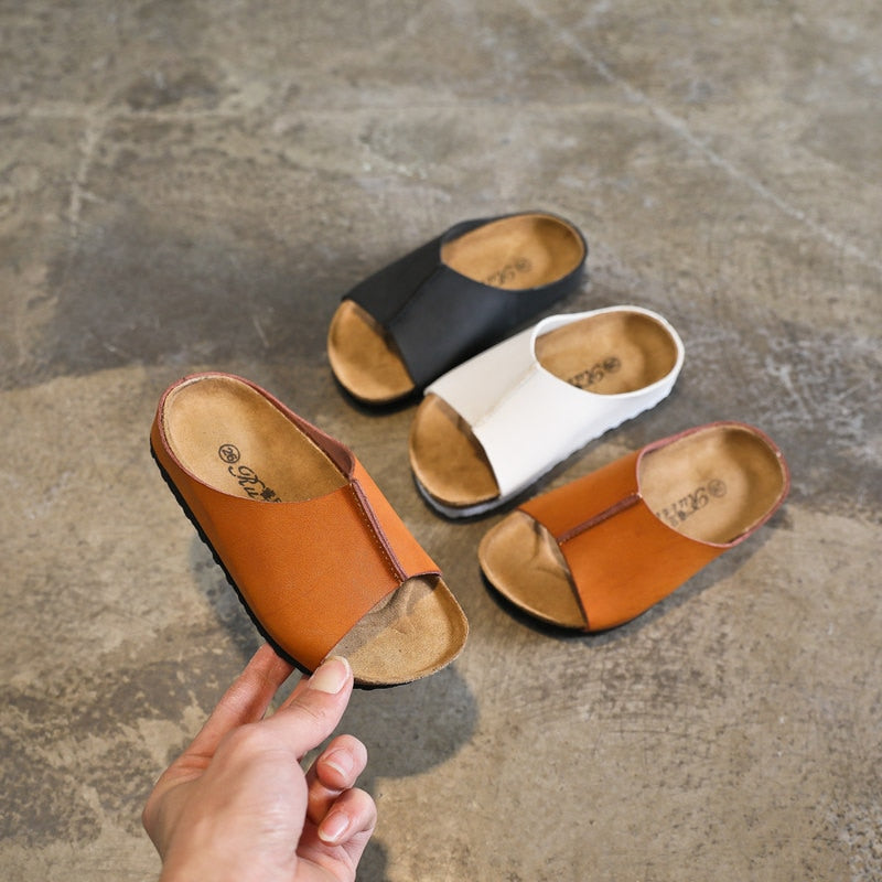 New Summer Slippers Children Sandals Boys Girls Shoes Beach Flat Open Toe Casual Comfortable Kids Leather Slides 02A