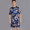 Summer Men Pyjama Set Print Satin Men Pajama Suit Short Sleeve Shorts Silk Pajama Man Sleepwear Spring Pajama Male Nightgown XXL