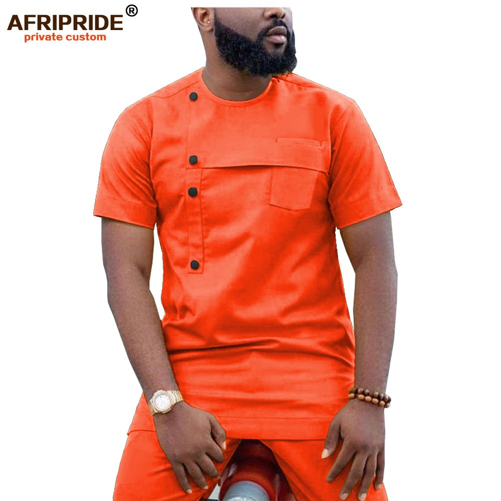 2019 African Men Clothing Ankara Pants Set Dashiki Shirt 2 Piece Outfit Crop Top Attire Short Sleeve Casual AFRIPRIDE A1916032