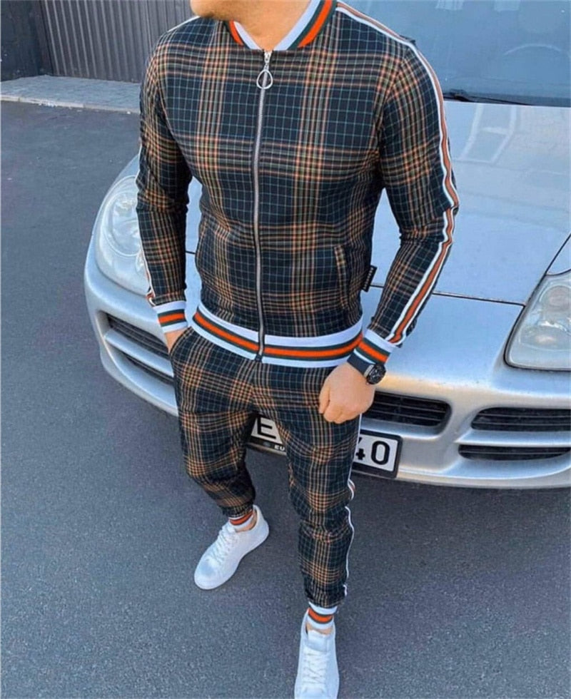 New Men Casual Zipper Set Autumn Thin Mens set Tracksuit Set Male Sweatshirt Sweatpants Fashion Pants+Jackets Two-Piece Sets