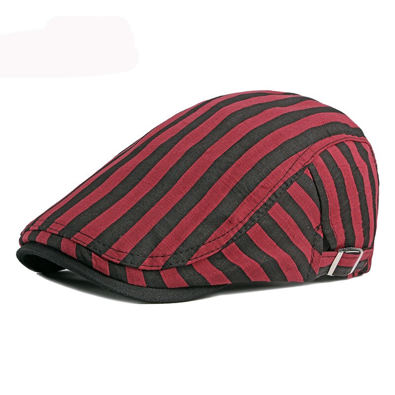 HT3027 Beret Men Women Striped Beret Hat Spring Summer Ivy Newsboy Flat Cap Retro Artist Painter Hat Adjustable Gastby Beret Cap