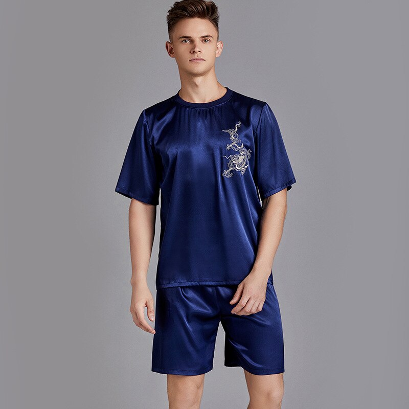 Summer Men Pyjama Set Print Satin Men Pajama Suit Short Sleeve Shorts Silk Pajama Man Sleepwear Spring Pajama Male Nightgown XXL