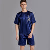 Summer Men Pyjama Set Print Satin Men Pajama Suit Short Sleeve Shorts Silk Pajama Man Sleepwear Spring Pajama Male Nightgown XXL