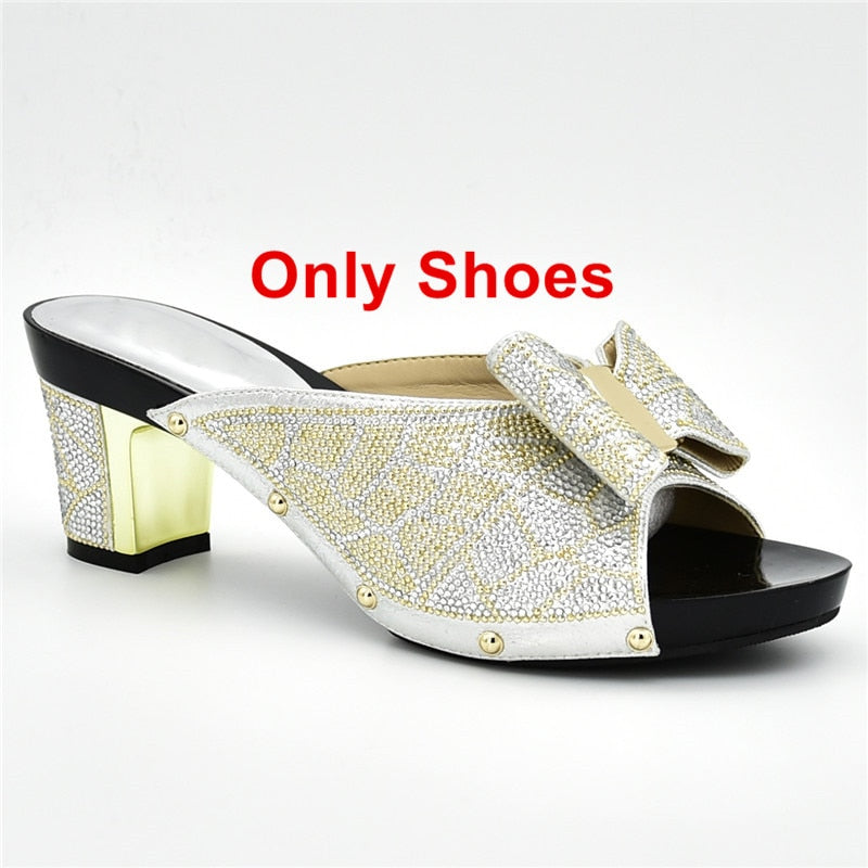 New Arrival Italian Shoes with Matching Bags for Wedding Italy Nigerian Women Wedding Shoe and Bag Set Decorated with Rhinestone