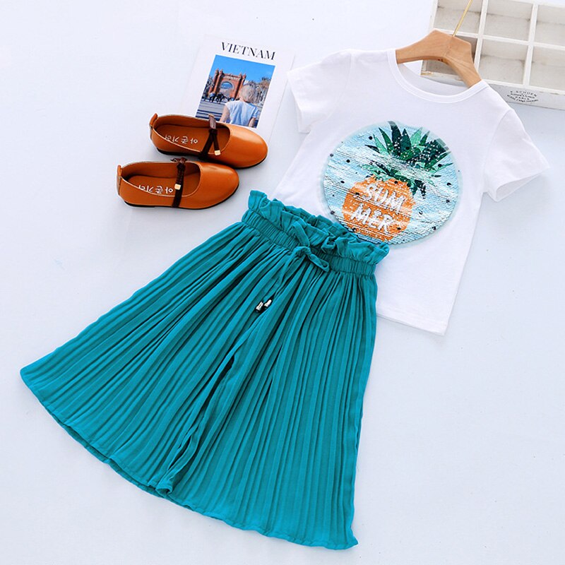 Kids Tracksuit For Girls Clothing Sets 2021 Summer Toddler Girls Clothes Sequins Chiffon Pant 2pcs Outfit Suit Children Clothing
