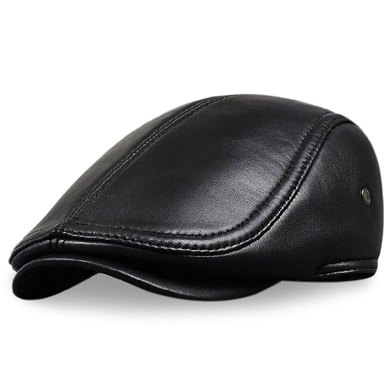 HL041 Men's Leather Baseball Cap Brand New Style Sheep Leather Beret Newsboy Belt Hunting Gatsby Black Caps Hats