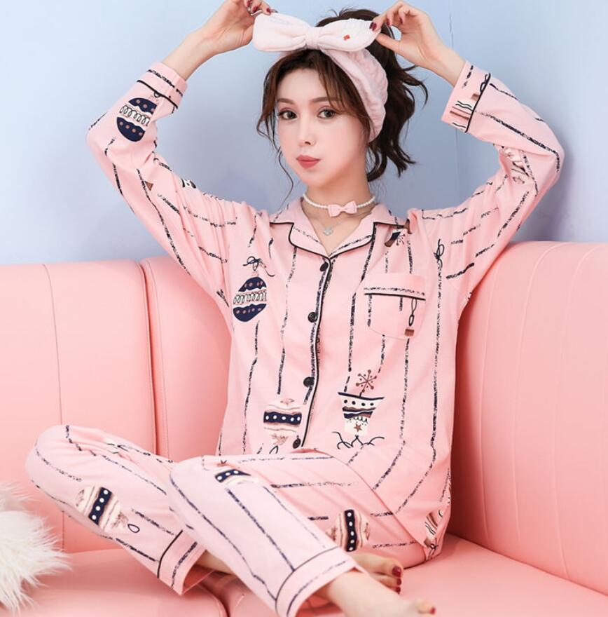100% Cotton Women's Pajamas Set Long Sleeve Girl Casual Women Sleepwear Leisure Outerwear Sleepwear Pyjamas Nightwear
