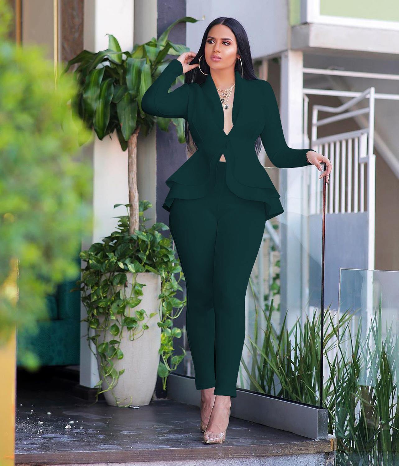 New Women Winter Women's Set Tracksuit Full Sleeve Ruffles Blazers Pencil Pants Suit Two Piece Set Office Lady Outfits Uniform - Surprise store