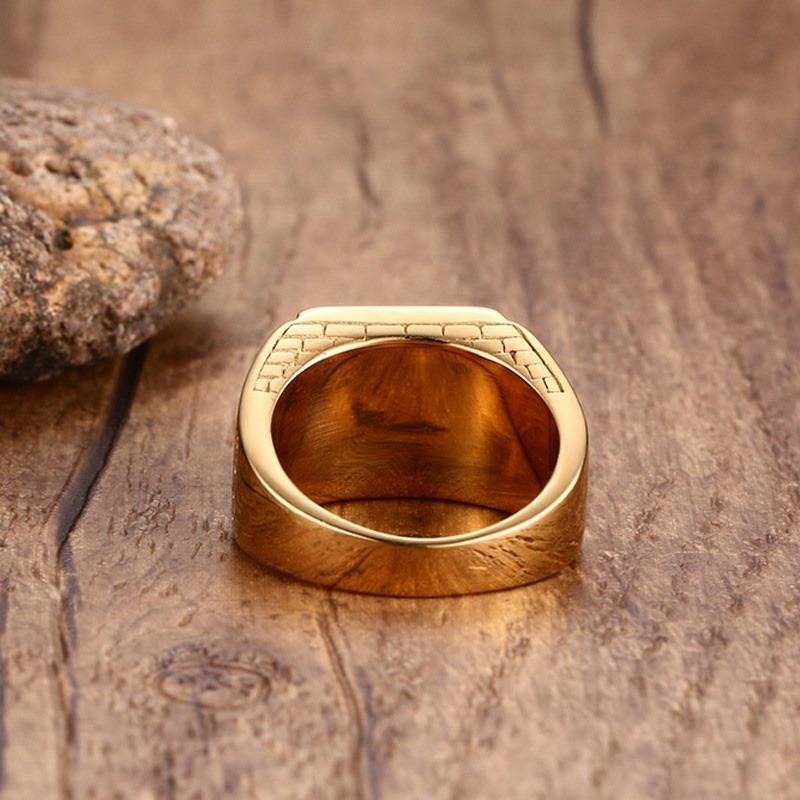 American Popular Men's Classic Ring Rock Style Jewelry Black Zircon Gold Color Ring